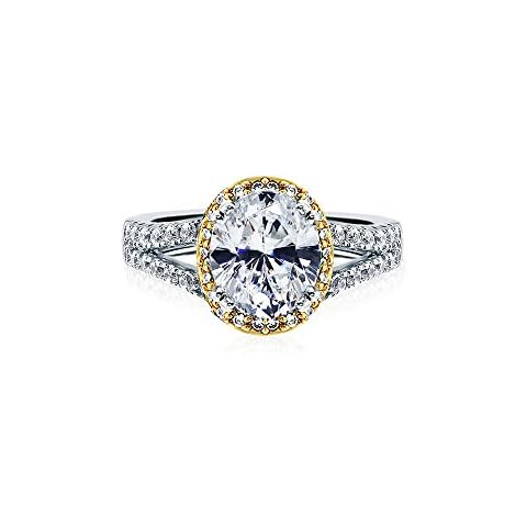 Samie Collection 5.79ctw Oval Shape Cubic Zirconia 2-tone Halo Wedding Engagement Ring in Rhodium Plating Cover