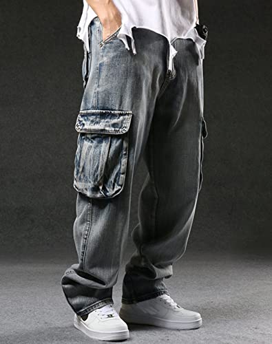 Men`s Cargo Jeans Workwear Stretchy Loose Zipper Pocket Denim Pants2