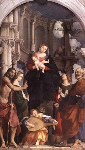Affiche artistique Dame et enfant trônant Pordenone pour mur blanc vide