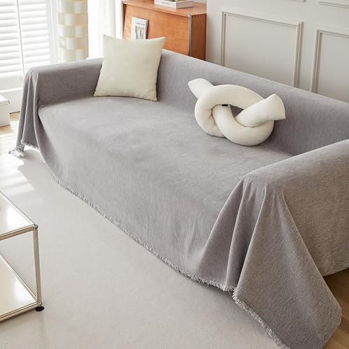Funda de sofá de tela suave para seccionales en forma de U y en forma de L, protector universal de arañazos y pelo de mascotas, color gris claro, se adapta a sofás de 1/2/3/4 plazas, 180 x 130 cm
