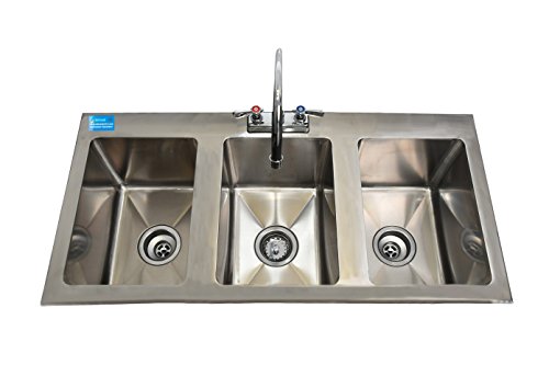 AmGood Stainless Steel Drop Sink - 3 Compartment Drop in Sink 10"x14"x10" NSF
