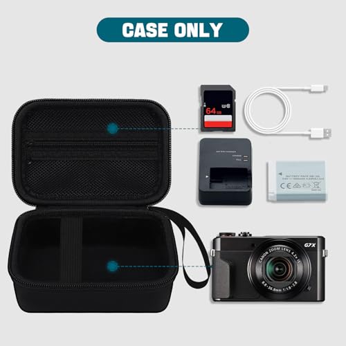 HESPLUS - Canon PowerShot G7 X Mark II/G7X Mark III/G9 X Mark II Digital Camera Case, Protective Case for 4K Digital Camera, Hard Travel Storage Bag, Pocket, Black/White, Travel