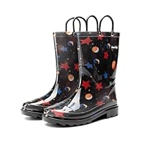 DREAM PAIRS Kids Rain Boots Cute Lightweight Waterproof with Pull-on Handles for Girls & Boys Toddler Outdoor Play,Size 2 Big Kid,Black,KKUMRB2507