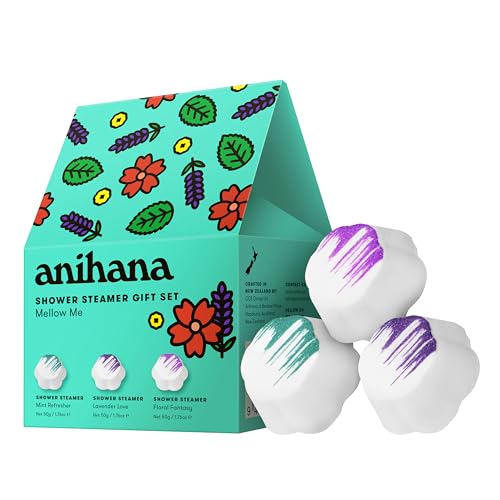 Image of ANIHANA Shower Steamers Mellow Me 3 Pack Gift Set with Essential Oils, Paraben Free, Mint Refresher, Lavender Love, Floral Fantasy, 1.76 oz Each