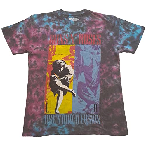 Guns N Roses T Shirt Use Your Illusion Logo Official Unisex Dye Wash Blue L
