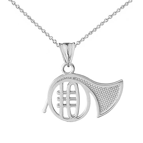 Elegant Sterling Silver French Horn Music Charm Pendant Necklace, 18\" chain