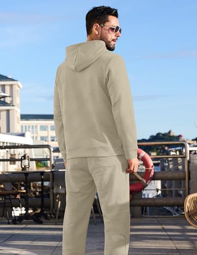 Vssjavun Men's Sweatsuit 2 Pieces Outfits Jacquard Casual Tracksuits Jogging Suit Hooded Sets3