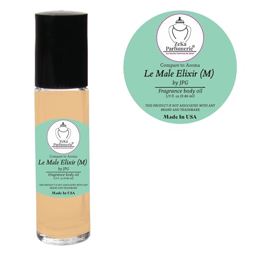 ZEKA PARFUMERIE Compare to Aroma Compatible with Le Male Elixir by JPG for Men Fragrance Body Oil on 1/3 oz (9.86ml) Travel Size Roll-On Botlle
