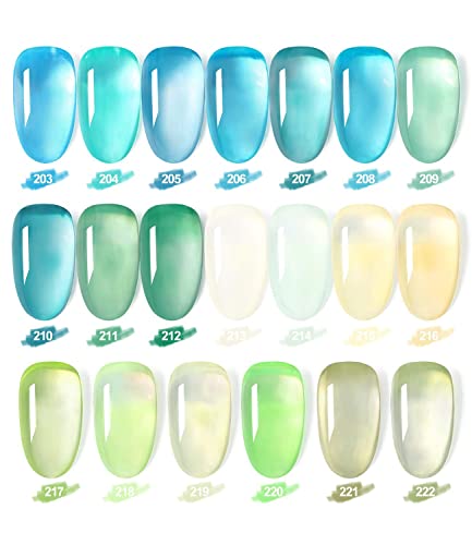 Jelly Teal Gel Nail Polish Set of 20 colors Translucent Blue Green Gel Polish Set Soak Off Nude Nail Gel Polish Manicure DIY Home Gifts for Women