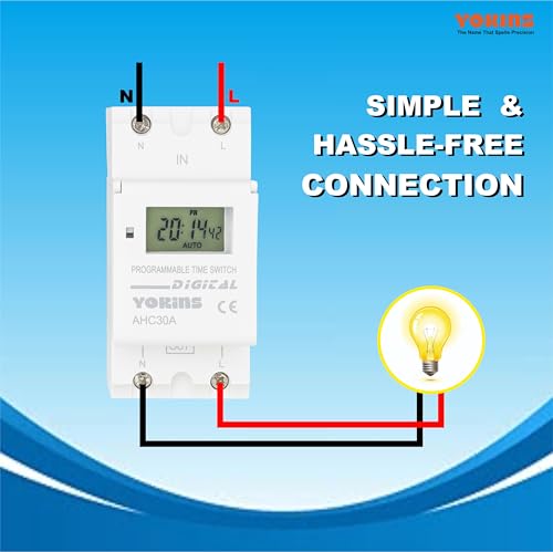 Image of YOKINS YD-TSR30 Digital Timer Switch 30A 230V AC | 7-Day Programmable Time Switch with 16 ON /Off Settings | Built-in Battery Backup | DIN Rail Mounted | Street Light Timer Controller