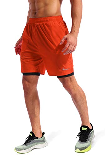 Image of Pudolla Men's 2 in 1 Running Shorts 5 inch Quick Dry Gym Athletic Workout Shorts for Men with Phone Pockets