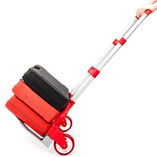 Winado Folding Hand Truck Portable Folding Hand Cart, 165Lbs Load Aluminium Foldable Design To Save Space, For Luggage Travel Home Personal Use, Red Set #TOP7