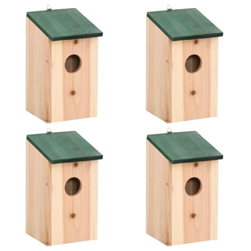 Tidyard Vogelhaus aus Massivholz 12x12x22 cm mit grünem Dach für Garten Deko und Vogelunterkunft Set mit 4 Stück zum Aufhängen ideal für Vogelfreunde und Naturgarten