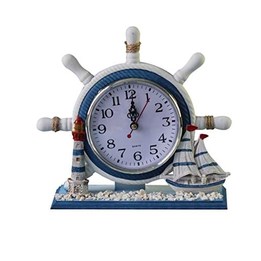 Wheel Wall Clock Decoration Nautical Anchor Boat Steering Wheel Time Clock Table Decor - Ship