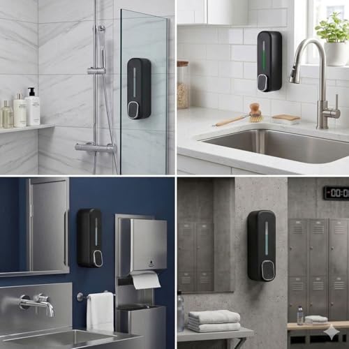 Image of Wall Mounted Soap Dispenser | Liquid Hand Wash Dispenser for Bathroom & Kitchen | Manual Soap Pump | Kitchen Sink & Wash Basin Soap Dispenser Black