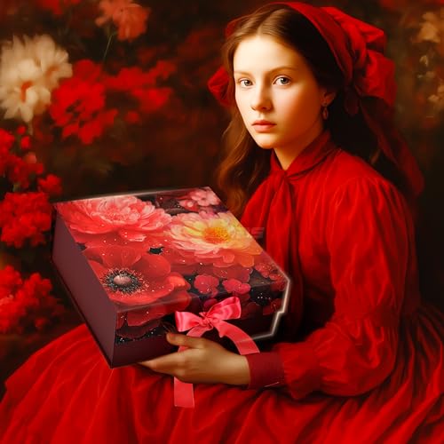 Image of RBS - Medium Foldable Gift Box with Ribbon 26x26x10cm Gift Boxes for Packaging (1 Pack) Multi-Purpose Gift Boxes for Presents Reuse Gift Packing Box Decorative Hamper Box (M-Velvet Secret Garden)