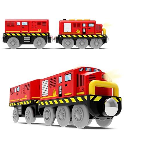 Train Toys Battery Operated Locomotive Trains for Wooden Track, Motorized Train for Toddlers with Magnetic Connection, Compatible with Thomas, Brio, Chuggington, Melissa and Doug