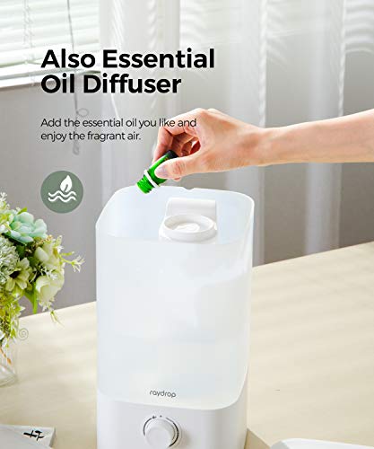 Raydrop Cool Mist Humidifier Diffuser, 2.5L Essential Oil Diffuser, Top Fill Humidifier For Bedroom, Home And Office, Baby Humidifier With Adjustable Mist Output, Dial Knob, Auto Shut Off (White) #TOP1