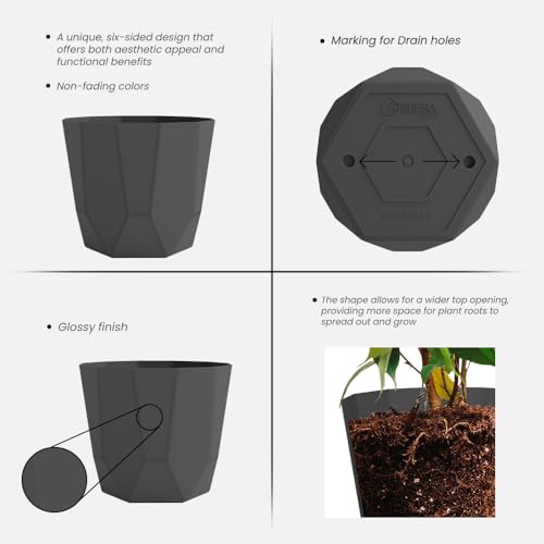 Image of YUCCABE ITALIA SHERA Hexa Plastic Planter Pot for Plants | Decorative Flower Pot | UV Protected Lightweight Indoor Outdoor Gamla for Home Decor, Balcony, Garden & Living Room