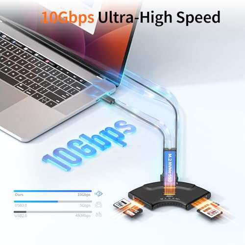 Image of Alxum 5-in-1 USB C 10Gbps Multi-Card Reader & M.2 NVMe Enclosure Plug & Play for Photographers Video Editors, CFexpress A /B, SD 4.0, Micro SD, All M.2 SSD 2230 to 22110