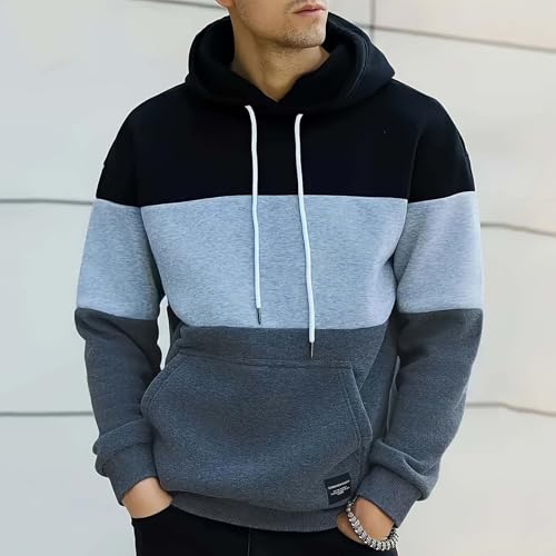 Mens Color Block Hoodies Oversized Long Sleeve Drawstring Pollover Tops Casual Loose Fall Sweatshirts 20253