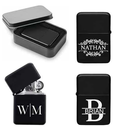 Ships Next Day Custom Personalized Lighter with Case & Name Bachelor Party Groomsmen Gift Engraved Lighter Gifts for Dad Husband Lover (Monogram Design)