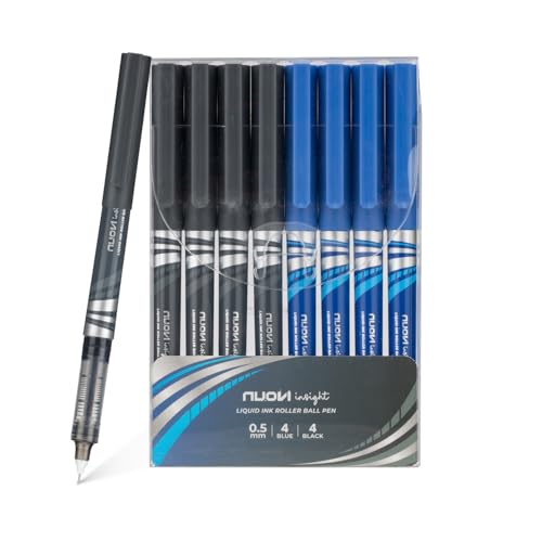 Image of Insight Liquid Ink Rollerball Pens | 0.5mm Micro Tip with Sleek & Lightweight Body | Quick-Dry, Smudge-Free Ink for Smooth Ink flow | Ideal for Office, School & Journal (Blue & Black, Pack of 8)