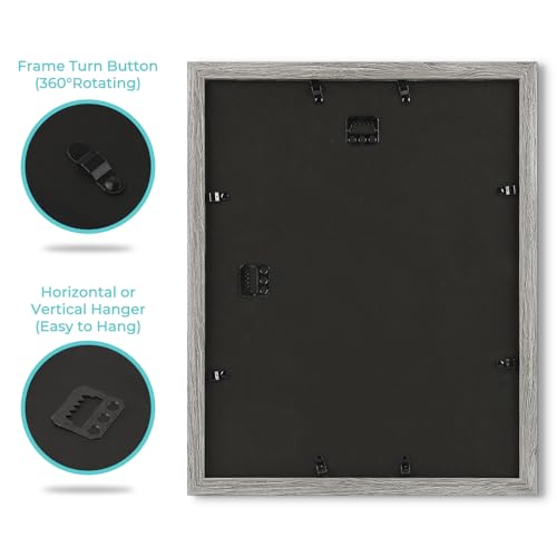 Image of Frametory, 11x14 Picture Frame with Mat for 8x10 Picture- - High Definition Glass Wide Molding - Preinstalled Wall Mounting Hardware (Gray, 2 Pack)