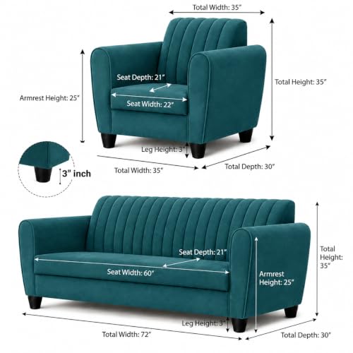 Image of MS Luxury FURNITRE Premium Luster 3-1-1 Sofa Set | 3 Seater | 5 Seater | Velvet Suede Fabric | 7 Colours with Sollid fibare Legs & 4 Cushion Free. (Teal, 3+1+1)
