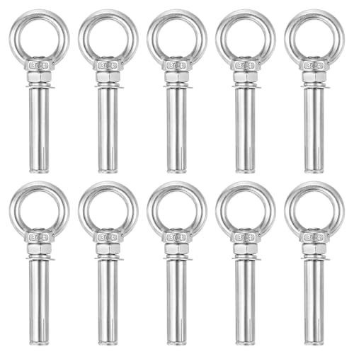 Image of uxcell Ring Lifting Expansion Eyebolt, 10pcs M10x80mm 304 Stainless Steel Expansion Screw with Eye Ring for Concrete Brick Wall