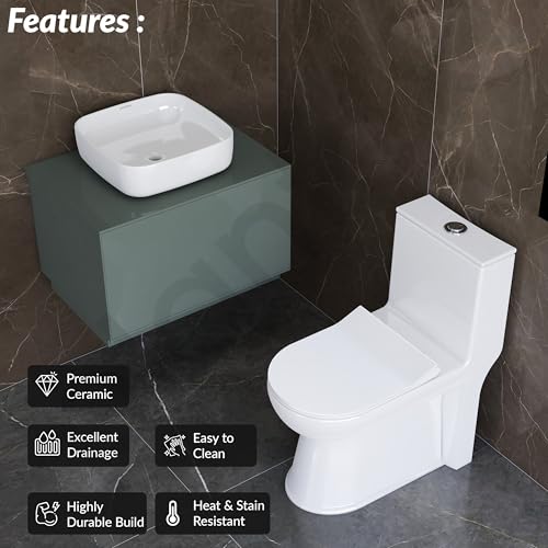 Image of Plantex Platinum Ceramic Rimless Commode with Wash Basin for Bathroom /S Trap Washdown Flush Commode with Toilet Seat Cover /Tabletop Basin - White (Combo)