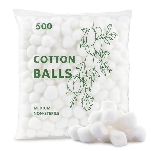 Perfectware Medium Size Cotton Balls Soft Absorbent Non-Sterile 100% Pure Cotton for Beauty First Aid and Household Use Pack of 500ct