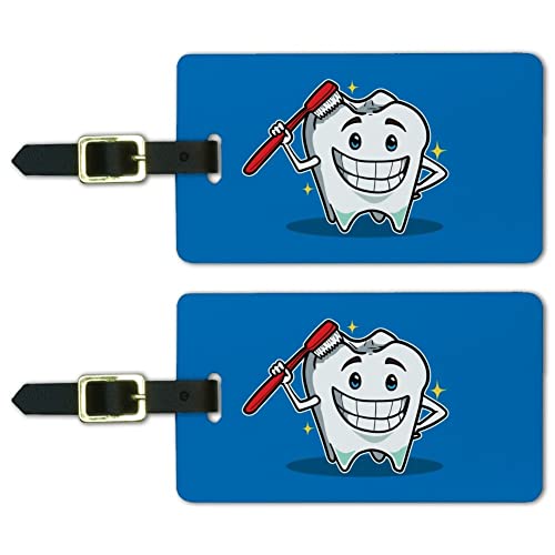 Happy Tooth Toothbrush Dentist Luggage ID Tags Carry-On Cards - Set of 2