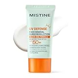 MISTINE Mineral Sunscreen Lotion for Face SPF 50+, Zinc Oxide Lightweight Non Oily Finish Korean Sunscreen for Sensitive Skin, Fragrance Free, Pregnancy Safe, 1.35 Fl Oz/40mL