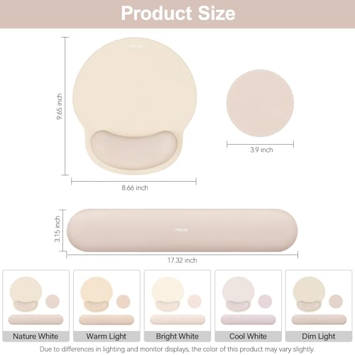 Image of MOSISO Wrist Rest Support for Mouse Pad&Keyboard Set, Circle Curved Ergonomic Mousepad&Coaster Non-Slip Base Home /Office Pain Relief&Easy Typing Pad with Soft Cloth&Silicone Lining, Apricot