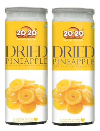Image of 20-20 Dry Fruits Dried Pineapple Jar 400g (200g*2)| Dehydrated Fruit | Rich in Vitamins A & C | Supports Immune Health & Digestive Wellness | Vegan | No Preservatives| No Added Sugar (Pack of 2)