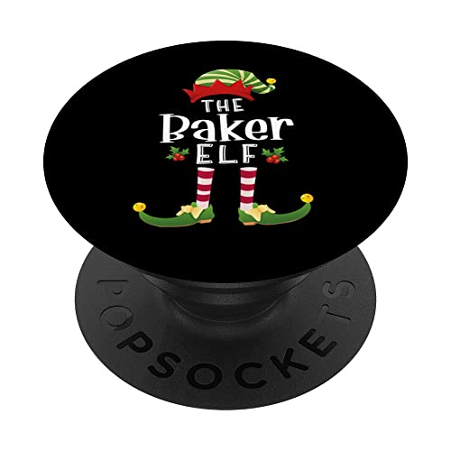 Baker Christmas Elf Matching Pajama X-Mas Party PopSockets Swappable PopGrip, Black