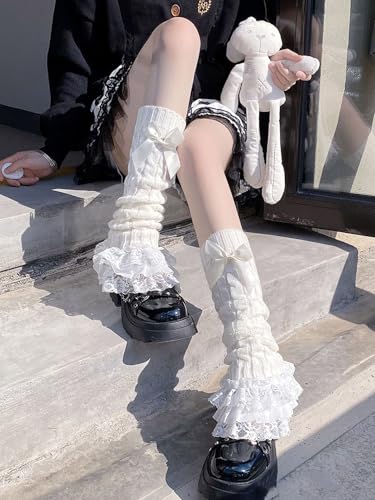 Leoparts 891 Women'S Knit Leg Warmers Y2K Bow Lace Trim Knee High Leg Sleeve Socks thumb #2