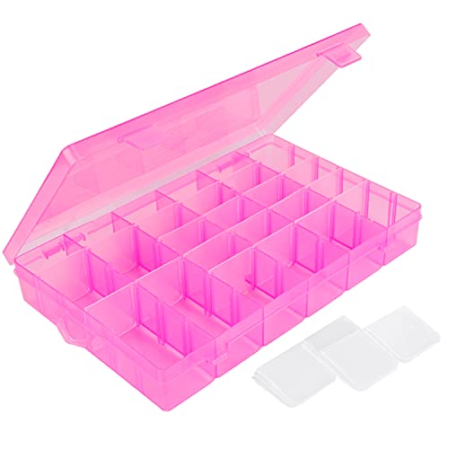 Image of False Nail Container, Cosics Bright Pink 36-Gird Plastic Nail Art Organizers Storage Box with Adjustable Dividers, False Jewelry Diamonds Charms Nail 3D Decorations Manicure Accessory Holder Case