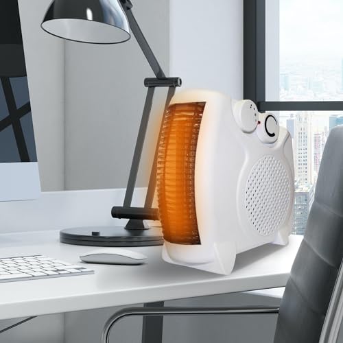 2000 Watts Thermo Fan Heater with 2 Heat Settings & Cool Blow, Adjustable Thermostat, Thermal Auto Cut Off, Overheat Protection - 2kw - Upright & Flat Winter Fan Heaters, Portable, Silent, White - Image 2