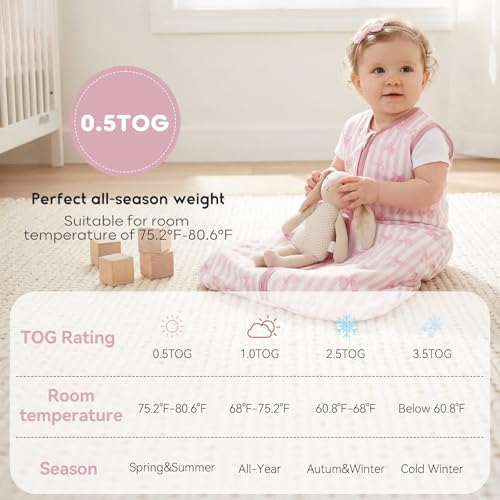 Image of Yoofoss Baby Sleep Sack 12-18 Months 0.5 TOG Baby Wearable Blanket, 100% Cotton Infant Toddler Sleeping Sack 2-Way Zipper Lightweight Sleep Sack