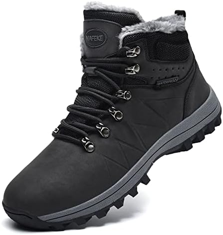 Mens Womens Snow Winter Boots Anti-Slip Mid Ankle Trekking Waterproof Hiking Outdoor Shoes Warm Fur Lined Size6.5 Black