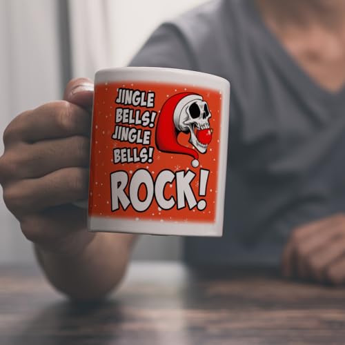 speecheese Jingle Bells Rock Weihnachten Kaffeebecher mit Totenkopf als Geschenkidee zu Weihnachten für echte Rock n' Roll Fans die selbst am Fest ihre Musik hören