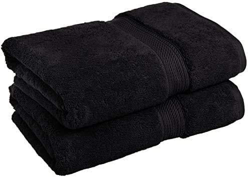 Image of Global Home 100% Cotton Bath Towel Set of 2 - 550 GSM Soft & Absorbent Towels, 140 x 70 cm Large Black Towels for Bathroom, Gym, Spa, Hotel & Home Use