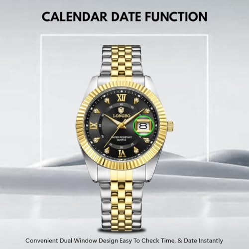 Image of Longbo Trident 83831 Analog Watch with Studded Dial Accents, Stainless Steel Bracelet, Luminous Hands & Date Display | Men | Office, Business, Formal & Gifting