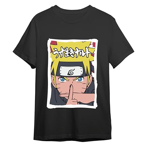 Comic Studio Shippuden Camiseta | Artículo Licenciado Oficial |Naruto Uzumaki V2 | Unisex | Negro | XXL T-Shirt