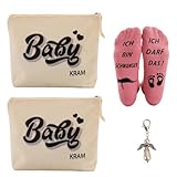 Geschenkset für Werdende Mütter, 4-teilig, Kosmetiktasche mit Reißverschluss, Socken, Schlüsselanhänger