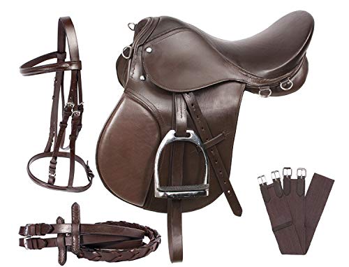 Lussoro Leather English Riding Horse Saddle Starter Kit Brown Saddle Combo Pack (Size 15) #TOP1