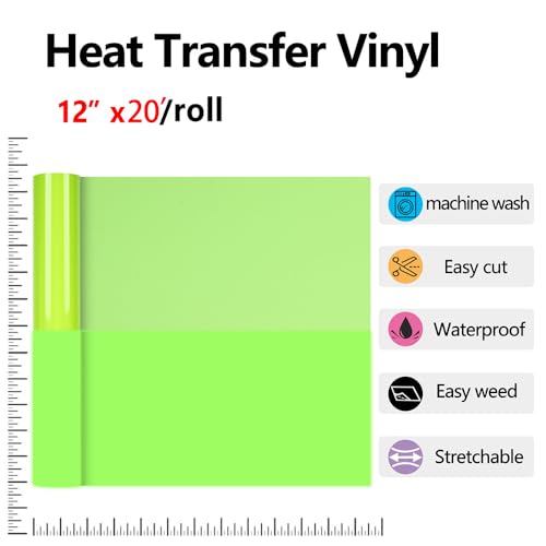 Image of HTVVETUR Glow in The Dark HTV Heat Transfer Vinyl Roll 12 Inch by 20 Feet Iron on DIY for T-Shirt PU Stretch Elastic HTV Vinyl (Dark in Glow Yellow, 20FT)