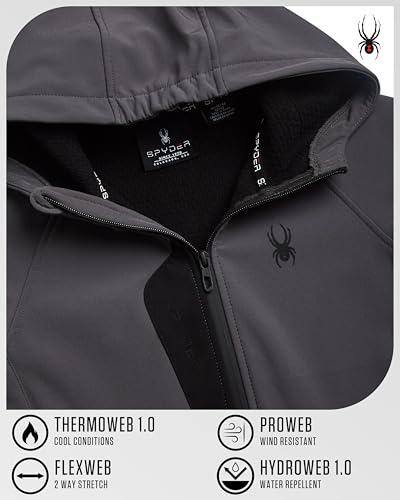 Image of Spyder Boys Softshell Jacket - Cozy Insulated Fleece Lined Softshell Winter Coat Hooded Windbreaker Jacket for Boys